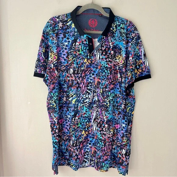 AU NOIR | Blue Abstract Graffiti Sakura Polo Shirt Multi Size 6 - Picture 5 of 5